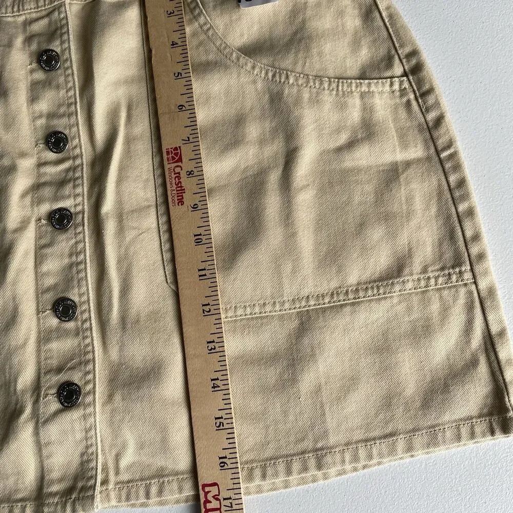 Old Navy Denim Mini Skirt Beige Tan 100% Cotton Button Detail Women's Size 14